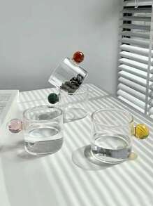 Set Of 6 Mixed-Color Italian Style Glass Cups With Handle, Including Cups For Extraction, Milk, Coffee, Juice And Sauce - Multicolor - View 5