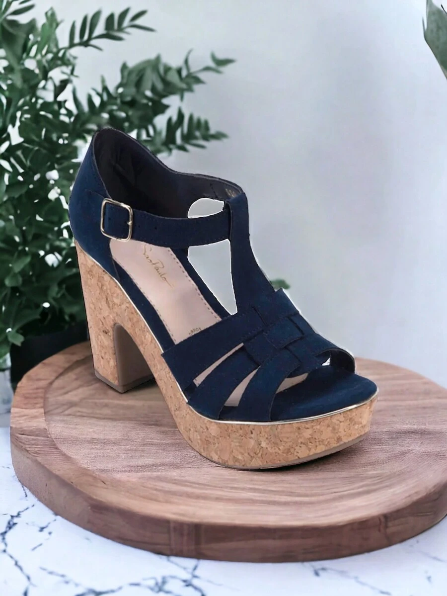Sandalias de plataforma con tacón grueso y corcho con diseño de tiras para mujer. Sandalias de plataforma de corcho para mujer. Sandalias de uso diario casuales y versátiles para primera. - azul real - Ver 1