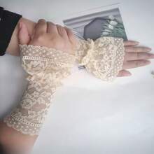 女性蕾絲彈性袖子加長器,鬆緊袖口可拆卸手腕袖套,適用於毛線衣和連帽衫 - 彩色 - 查看 3