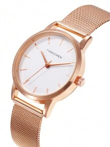 FANSICHEN 1只女式玫瑰金手錶,極簡時尚的米蘭不銹鋼表帶,矩形標記石英手錶 - 玫瑰金 - 查看 7