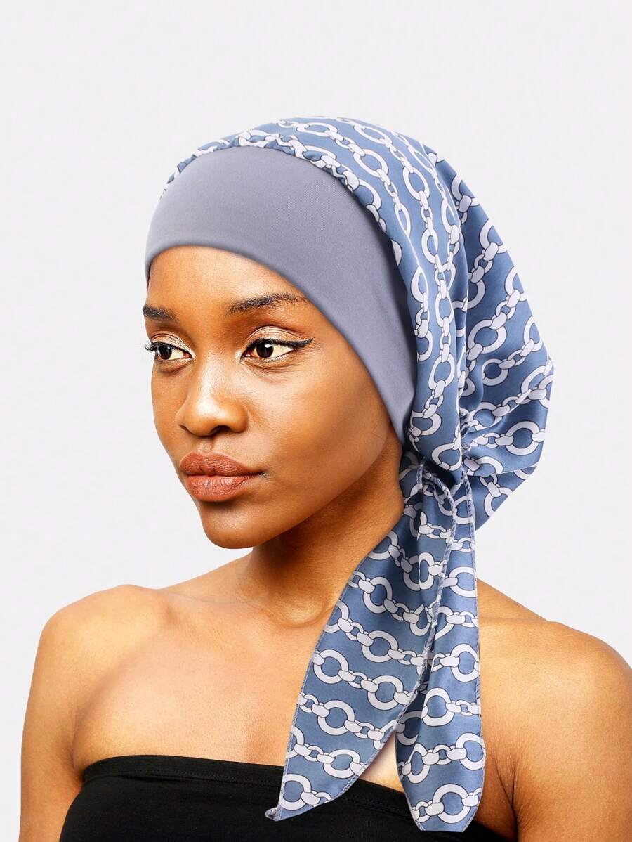 1pc Ladies' Countryside Style Silk Scarf Hat With Elastic Headband Braid & Pirate Cap For Daily Wear, Suitable For Chemotherapy Patients