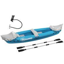 Outsunny Inflatable Kayak 2-Person Inflatable Canoe Boat Set With Air Pump, Aluminium Oars - Blue - Mint Blue - View 2