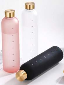 1只實色大容量塑料運動水瓶,帶有時間刻度,適用於戶外運動和室內健身,攜帶方便 - 彩色 - 查看 2