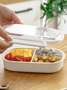 Home Lunch Box With Compartments & Fruit Box, Portable Food Container For Fresh-Keeping, Sealed Bento Box For Students & Office Workers - White - View 5