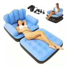 Sillón Inflable Sofá Cama 198cm Plegable Portátil 2 En 1,Sofá inflable con bomba de aire para exteriores, sofá perezoso para adultos, cama inflable multifuncional cinco en , cómodo sillón plegable, flocado de PVC, perfecto para relajarse y leer - Azul - Ver 2