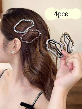 4pcs/Set Women's Multicolor Crystal Asymmetrical Shaped Hair Clips, Suitable For Daily Wear Accessories