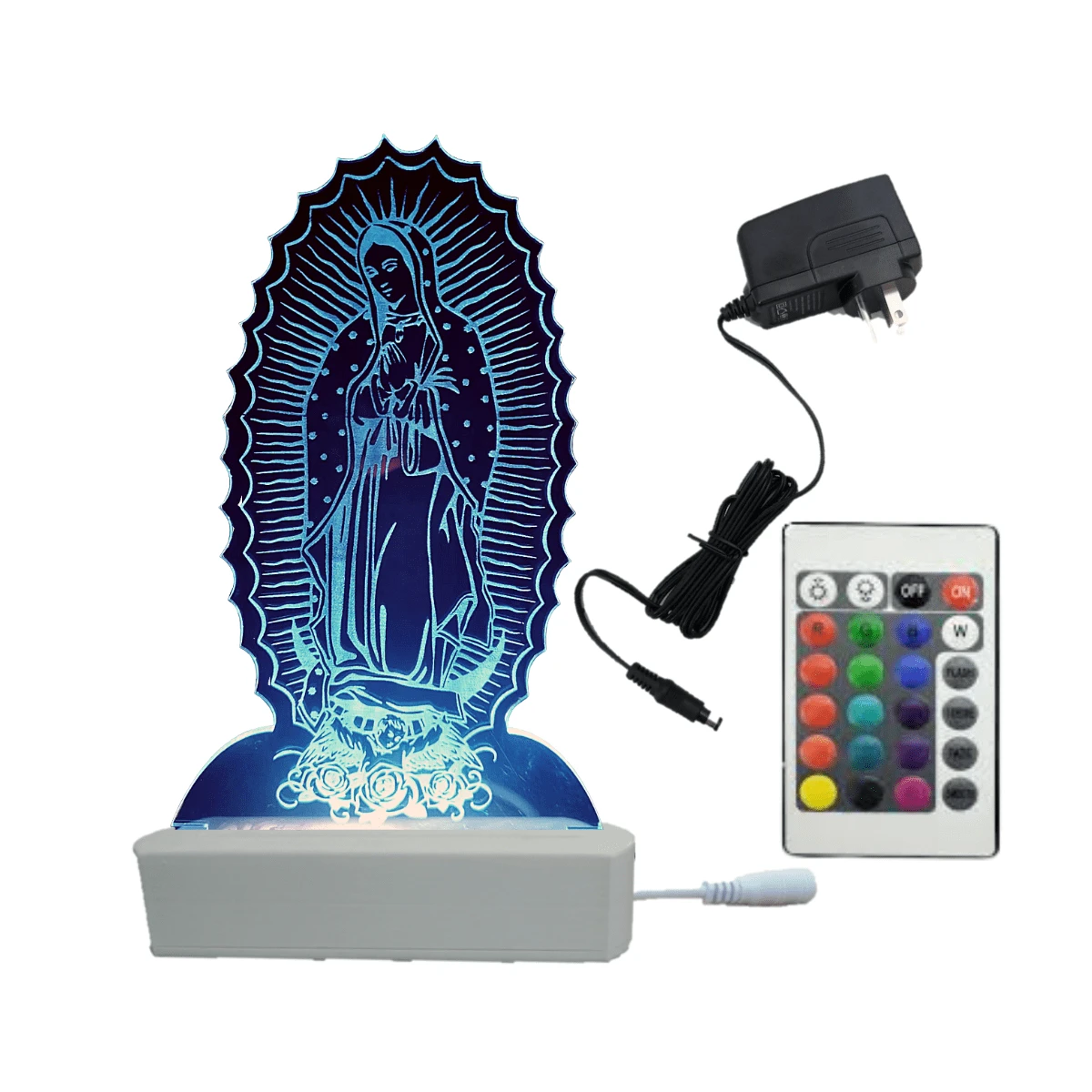 Làmpara de Virgen de Guadalupe 3D Multicolor con Control de Acrílico - Blanco - Ver 1