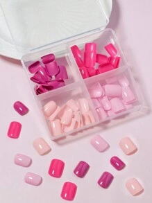 VV MEI JIA ER 96入組（粉紅/玫瑰紅/嬰兒粉/淺粉四色組合）短正方形多彩壓克力假指甲，全覆蓋有光澤膠假指甲，小指甲禮盒，附贈貼花，指甲用品
