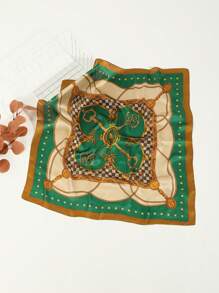 1pc Men's Fashionable Chain Pattern Retro Punk Style Printed Silk Scarf For Traveling And Going Out - A - View 7