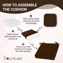 Downluxe Outdoor Chair Cushions For Patio Furniture, Waterproof Square Corner Memory Foam Patio Chair Cushion With Adjustable Ties And Portable Handle, 19" X 19" X 3" - 棕色 - 查看 7