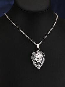 1 Stück modischer vintage Kette mit Anhänger in Form eines Löwenkopfes als heiliger Wächter, unisex Edelstahl Punk Stil lange Pullover Kette, beliebtes Accessoire Geschenk für Männer & Frauen