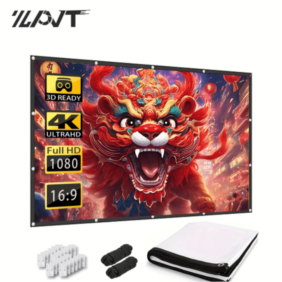 150-Inch High-Density Projector Screen, Thickened, 16:9, 160° Viewing Angle, Foldable, Anti-Wrinkle, Portable Washable Movie Screen, Supports Dual-Side Projection, For Home Cinema, Outdoor, Indoor, Office Projector Accessories - 150inch Projector Screen - View 1