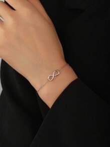 1條s925純銀交錯的無限符號女士手鍊,時尚多變的女式珠寶禮物 - 銀色 - 查看 1