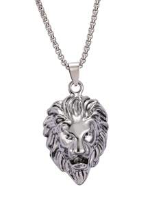 1 Stück modischer vintage Kette mit Anhänger in Form eines Löwenkopfes als heiliger Wächter, unisex Edelstahl Punk Stil lange Pullover Kette, beliebtes Accessoire Geschenk für Männer & Frauen