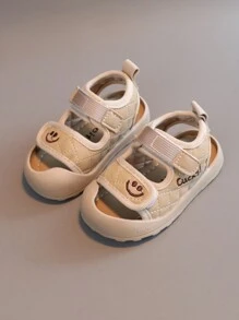 1 Pair Kids Unisex White Classic Fashion Tower Design Sandals, PU Hook And Loop Flat Toddler Anti-Slip Soft Bottom Lightweight Closed Toe Infant Shoes Suitable For Spring, Summer, Autumn, Winter