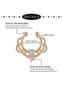 1個女士假鼻環，非穿刺假鼻夾馬蹄鐲鼻環，銀黑金色鱗片鼻環，鼻環飾品 - 彩色 - 查看 5