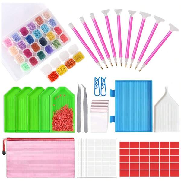 115 piezas Juego de herramientas y accesorios para pintura de diamantes 5D DIY que incluye caja de bordado de diamantes y pinceles de múltiples tamaños para que los adultos realicen manualidades artísticas (sin necesidad de diamantes reales)