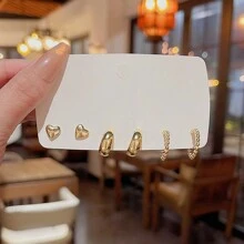 1對簡約優雅s925銀戀愛和圓圈耳針,女士、學生、防過敏 - 金色 - 查看 6