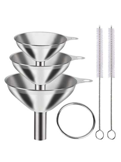 3/5pcs Set,3 Size Small Funnels,Stainless Steel Mini Metal Food Funnel With Transfer Liquid, Oil And Powder For Filling Bottles Kitchen Use, Golden-3 Pack/Set