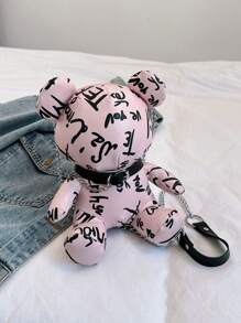 時尚熊設計印花斜背包 - 粉色 - 查看 1