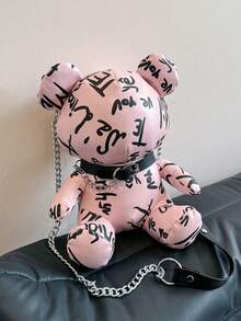 時尚熊設計印花斜背包 - 粉色 - 查看 2