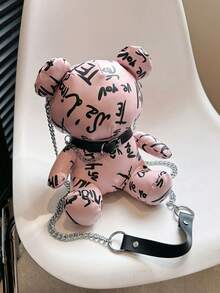 時尚熊設計印花斜背包 - 粉色 - 查看 6