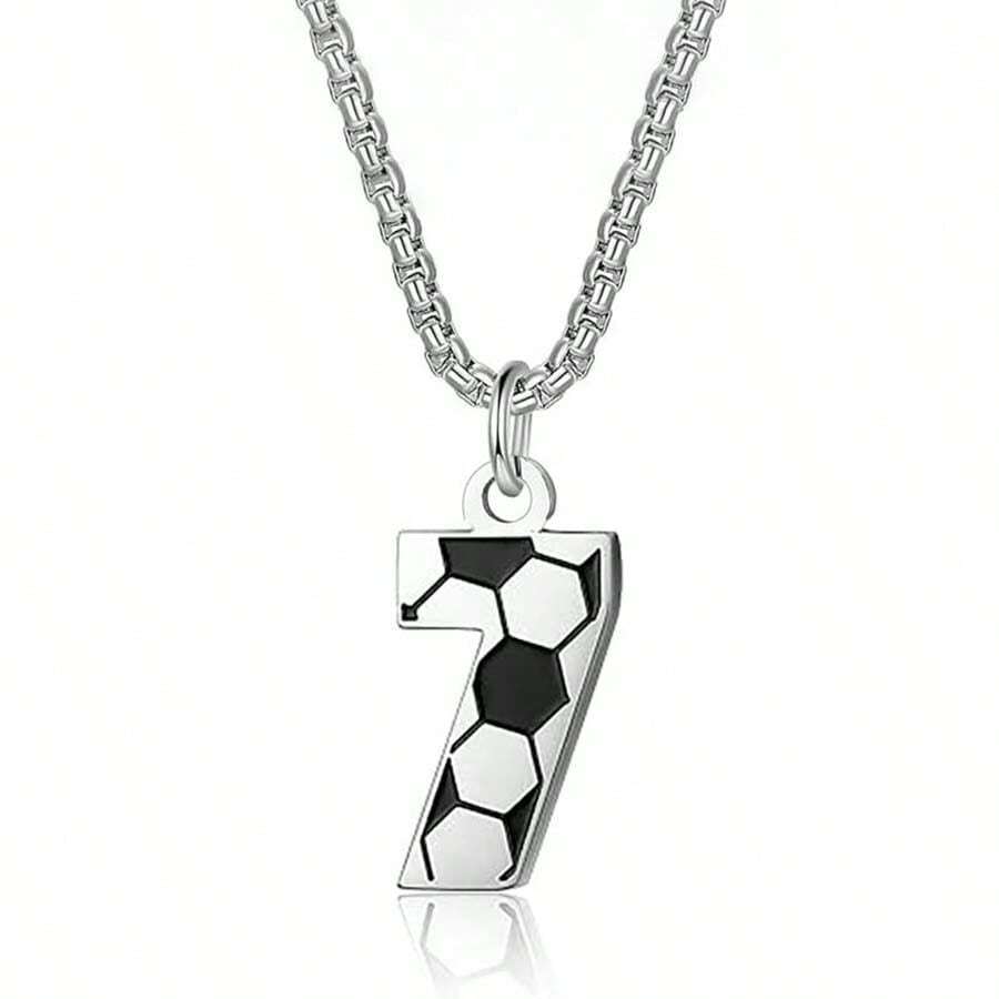 1PC 304L Stainless Steel Soccer Number Necklace Men Women Football Athletes Necklace For Men Jewelry Soccer Accessories - Black and White - View 1
