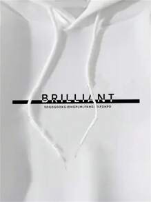 Hombres Capucha con estampado de letra con bolsillo de canguro con cordón - Blanco - Ver 6