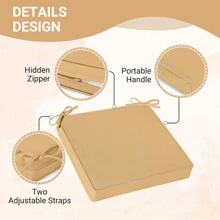 Downluxe Outdoor Chair Cushions For Patio Furniture, Waterproof Square Corner Memory Foam Patio Chair Cushion With Adjustable Ties And Portable Handle, 19" X 19" X 3" - 卡其色 - 查看 4