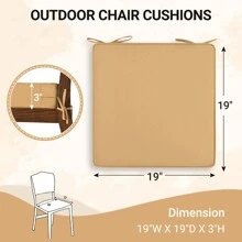 Downluxe Outdoor Chair Cushions For Patio Furniture, Waterproof Square Corner Memory Foam Patio Chair Cushion With Adjustable Ties And Portable Handle, 19" X 19" X 3" - 卡其色 - 查看 6
