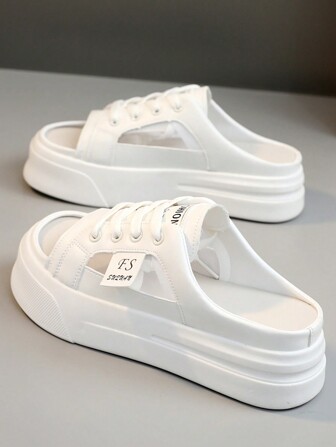 2025 年夏季新款网眼一脚蹬拖鞋，镂空透气厚底休闲厚底凉鞋