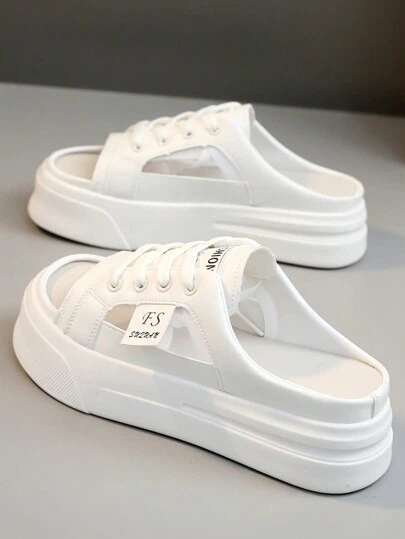 2025 年夏季新款网眼一脚蹬拖鞋，镂空透气厚底休闲厚底凉鞋