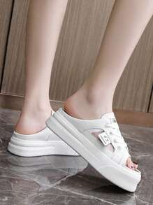 New Mesh Slip-On Slippers, Hollow-Out Breathable Chunky Sole Casual Platform Sandals For Summer 2025