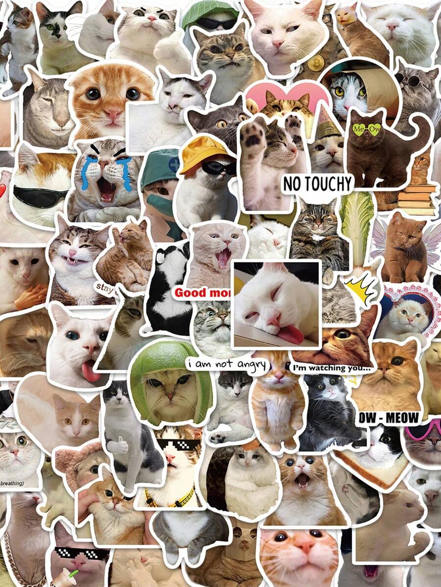 100 Piezas Pegatinas Decorativas De Graffiti De Meme De Gato - Multicolor - Ver 1