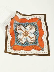 1pc Men's Fashionable Chain Pattern Retro Punk Style Printed Silk Scarf For Traveling And Going Out - A - View 12