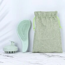 3pcs Hair Styling Tools Set Including 2pcs Wheat Straw Green Comb Set And 1pc Silicone Shampoo Brush. S Shape Design Fits The Curve Of Palm, Easy To Use, Comfortable Massage. Suitable For Hair Care, Bathing, Or As A Gift For Girls. Comes With A Matching Storage Bag. - Green - View 3