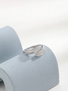 1枚鋯石鑲嵌葉子形開口可調整戒指,適合女性,時尚珠寶送禮物佳選 - 銀色 - 查看 7