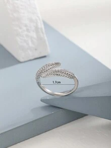 1枚鋯石鑲嵌葉子形開口可調整戒指,適合女性,時尚珠寶送禮物佳選 - 銀色 - 查看 8