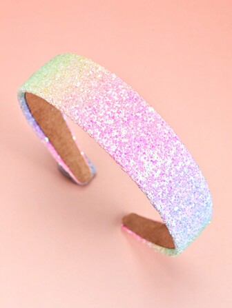 1pc Girls' Colorful Gradient Glitter Headband, Wide And Comfortable, Suitable For Daily Wear & Parties