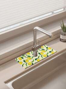 1 Pieza Protector De Salpicaduras Del Fregadero De La Cocina Con Diseño De Limón, Tapete Absorbente De Secado Rápido Para Fregadero, Gadgets De Salpicaduras Para Cocina, Baño, Tapete Para Fregadero, Tapete Para Secado De Platos, Baño - Multicolor - Ver 3
