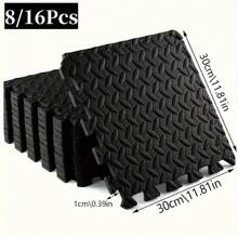 8 chiếc/16 chiếc Thảm tập thể dục cao su chống thấm nước Eva Interlocking: Có thể giặt được, thời trang, lý tưởng cho phòng tập thể dục tại phòng khách và phụ kiện phòng tập thể hình - màu đen - Xem 6