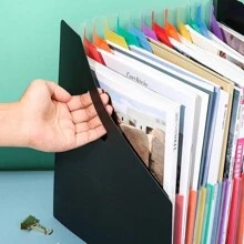 可擴展a4尺寸手風琴文件夾,帶有斜開口設計,方便學生存放考試紙張和整理文件 - 黑色 - 查看 7