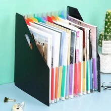 可擴展a4尺寸手風琴文件夾,帶有斜開口設計,方便學生存放考試紙張和整理文件 - 黑色 - 查看 5