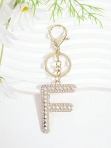 優雅1入女士工業玻璃鑲嵌鉆石和鋅合金字母鑰匙扣 - 金色 - 查看 11