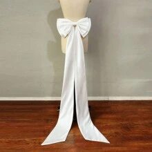 1pc White Satin Double-Layered Bow With 150cm Long Black Ribbon For Waist Decoration Valentine's Day Valentines