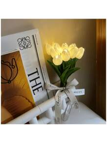 Lámpara LED de simulación de flores tulipanes girasol rosa luz de ambiente plantas en maceta - Blanco - Ver 7