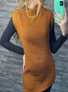 Women Sweater Vests - Óxido marrón - Ver 3