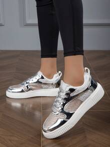 New Spring-Summer Arrival Metallic Silver Perforated Breathable Sneakers For Women