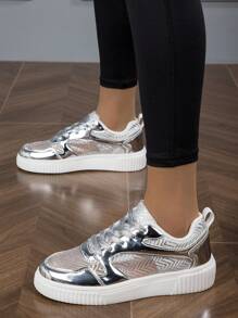 New Spring-Summer Arrival Metallic Silver Perforated Breathable Sneakers For Women
