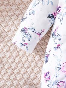 女婴长袖可爱印花纽扣连体衣+帽子 - 紫色 - 查看 4